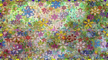 Tarafsız renklerde bahar çiçekleri. Patlayan çiçekler soyut olarak yerleştirilmiş. Raster illüstrasyonu. Raster deseni.