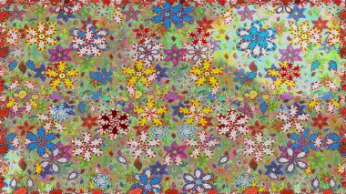 Küçük çiçekteki sevimli çiçek deseni. Varicoloneutral raster pürüzsüz illüstrasyon. Birçok nötr ve soyut çiçekli tropikal desenler.