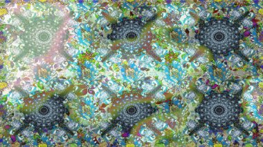 Rengarenk çiçekleri ve doğal renklerde yaprakları olan harika, pürüzsüz çiçek deseni. Modern çiçek arkaplanı. Moda baskıları için zarif bir şablon. Halk stili.