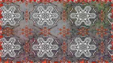 Raster illüstrasyonu. Küçük çiçekli kusursuz yay deseni. Suluboya tarzında gri renkler üzerine.