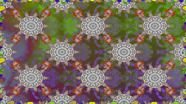 Raster illüstrasyonu. Şablon, pürüzsüz, çiçekli kenar. Çiçek çelengi. Güzel, parlak, pürüzsüz kumaş, tuval. Kıvırcık, parlak örgü. Klasik eski arkaplan.