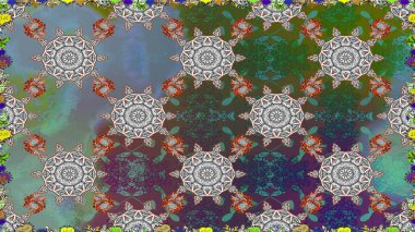 Retro tekstil tasarım koleksiyonu. 1950-1960 motifleri. Çiçekli ipek eşarp. El çizimi çiçek unsurları olan soyut, dikişsiz raster deseni. Gri üzerine gri.