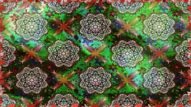 Raster illüstrasyonu. Yeşil renkli şirin tekstil. Çiçek duvar kâğıdı. Renkli, pürüzsüz desen. Çiçek arka planı.