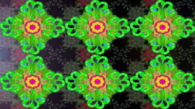 Renkli unsurlarla hareketli arka plan görüntüleri. Çiçekler. Eski model. Bayrak tarzı. Video kaydı. Şablon. Döngü. Kusursuz..
