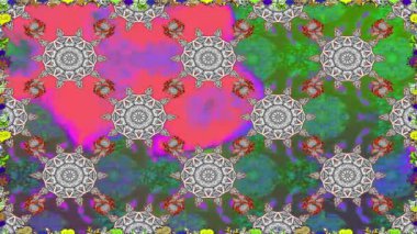 Renkli unsurlarla hareketli arka plan görüntüleri. Çiçekler. Eski model. Bayrak tarzı. Video kaydı. Şablon. Döngü. Kusursuz..