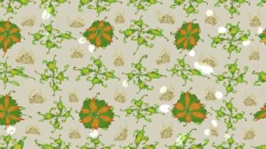 Renkli unsurlarla hareketli arka plan görüntüleri. Çiçekler. Eski model. Bayrak tarzı. Video kaydı. Şablon. Döngü. Kusursuz..