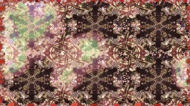 Altın elementli kahverengi renkler. Raster illüstrasyonu. Kusursuz altın desenli bukleler. Raster altın desen. Doğu tarzı arabesk.