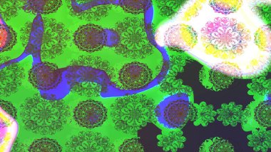 Ağaç dallı bahar çiçekleri ile desen, çiçek siluetiyle yeşil renkler. Raster deseni.