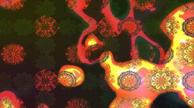 Raster illüstrasyonu. Düz Çiçek Elementleri Tasarımı. Güzel kumaş deseni. Çiçek desenli çizim. Asya tekstil tarzında. Renkli Bahar Teması çizim şablonu.