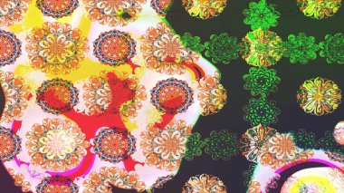 Raster Illustrasyon 'daki Çiçek Deseni' nin son moda çizimi. Yeşil renkli çiçekler. Renkli Yaz Temalı eskiz kalıbı. Düz Çiçek Elementleri Tasarımı.