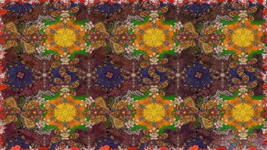 Kahverengi renkli etnik çiçeklerin olduğu zarif bir eskiz modeli. Raster Çiçek İllüstrasyon Şirin Tekstil.