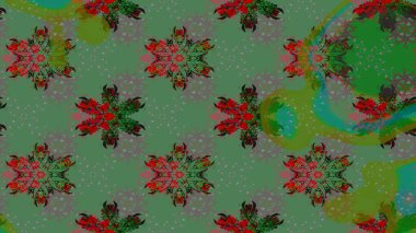 Yeşil renkli çiçekler. Hediye ambalaj kağıdı, tebrik kartları, posterler ve pankart tasarımı. Raster düz çiçek çizim deseni.