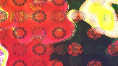 Raster düz çiçek çizim deseni. Hediye ambalaj kağıdı, tebrik kartları, posterler ve pankart tasarımı. Kırmızı renkte çiçekler.