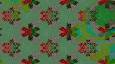 Yeşil renkli çiçekler. Hediye ambalaj kağıdı, tebrik kartları, posterler ve pankart tasarımı. Raster düz çiçek çizim deseni.