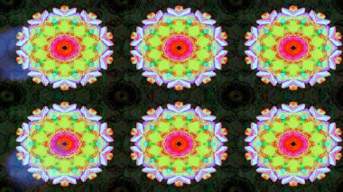 Raster düz çiçek çizim deseni. Hediye ambalaj kağıdı, tebrik kartları, posterler ve pankart tasarımı. Yeşil renkte çiçekler.