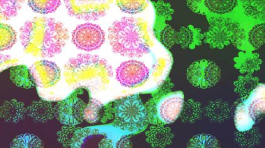 Soyut çiçek çizim kalıbı arka planı. Raster deseni. Raster illüstrasyonu. Yeşil renklerde. Küçük çiçekte sevimli çiçek deseni var..