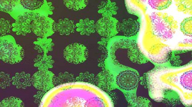 Yeşil renkli Asya tekstili. Raster illüstrasyonu. Suluboya çiçekli çiçek deseni.