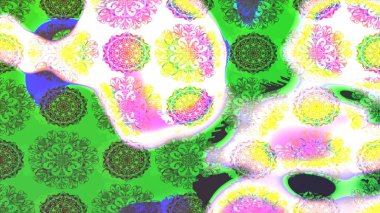 Raster illüstrasyonu. Asya tekstil tarzında. Yeşil renkli çiçekler. Çiçek desenli çizim. Raster illüstrasyonu.