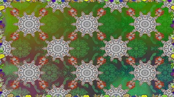 Çiçekli karalama şeklinde Raster çiçek deseni. Yeşil renkli çiçekler. Nazikçe, güzel çiçek arkaplanı..