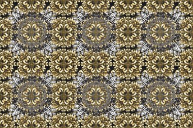 Geleneksel oryantasyon süsü. Kusursuz klasik raster grisi, kahverengi, bej ve altın desenli. Klasik vintage arkaplan.