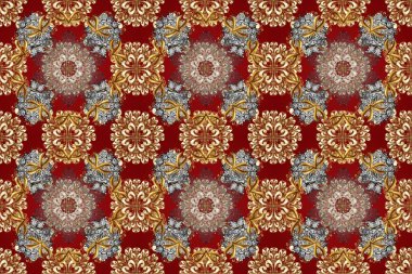 Kusursuz klasik raster kahverengi, kırmızı, bej ve altın desenli. Klasik klasik klasik arka plan. Geleneksel oryantasyon süsü.