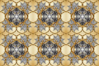 Geleneksel oryantasyon süsü. Kusursuz klasik raster altın desenli. Klasik klasik klasik arka plan. Altından elementlerle bej, gri ve kahverengi renklerde altın desen.