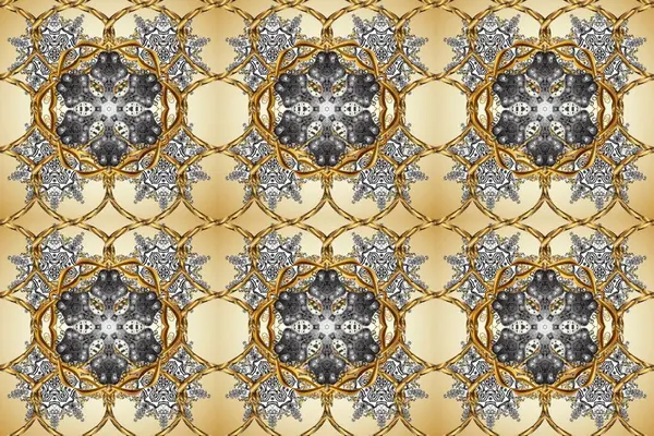 Geleneksel oryantasyon süsü. Kusursuz klasik raster altın desenli. Klasik klasik klasik arka plan. Altından elementlerle bej, gri ve kahverengi renklerde altın desen.