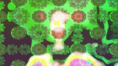 Yeşil renkte güzel çiçekler, suluboya desenli, duvar kağıdı, kart ya da kumaş için fayanslı eskizler. Raster..