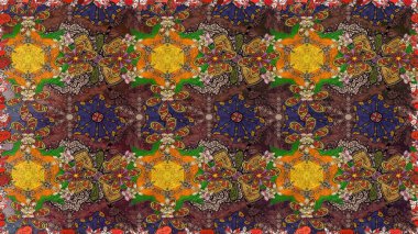 Kahverengi renkli etnik çiçeklerin olduğu zarif bir eskiz modeli. Raster Çiçek İllüstrasyonu güzel tekstil..