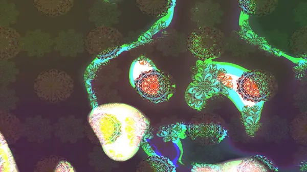 Raster düz çiçek çizim deseni. Hediye ambalaj kağıdı, tebrik kartları, posterler ve pankart tasarımı. Yeşil renkte çiçekler.