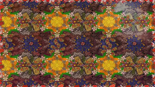 Çiçek desenli eskiz, yaz çiçekleri. Kahverengi renkli çiçekler. Renkli Bahar Teması eskiz kalıbı. Düz Çiçek Elementleri Tasarımı.