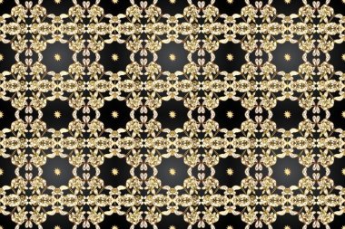 Kusursuz raster arka plan. Şık bir grafik desen. Gri, bej ve kahverengi renklerde altın elementler. Duvar kâğıdı barok, İspanyol kumaşı. Çiçek deseni.