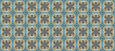 Damask pürüzsüz süsü. Geleneksel raster ve altın desen. Klasik oryantal desen bej, mavi ve gri renkler üzerine.