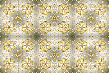 Kusursuz klasik raster altın desenli. Klasik klasik klasik arka plan. Tarafsız, bej ve gri renklerde altın elementlerle kusursuz bir desen. Geleneksel oryantasyon süsü.