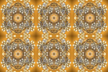 Altın elementlerle bej, kahverengi ve sarı renklerde klasik, pürüzsüz desen. Raster illüstrasyonu.