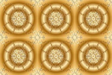 Klasik klasik klasik arka plan. Geleneksel oryantasyon süsü. Klasik raster sarısı, kusursuz desen. Altın elementlerle bej ve sarı renklerde kusursuz desen.