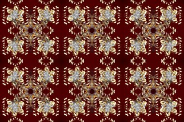 Kırmızı, bej ve kahverengi renklerde altın element. Kırmızı, bej ve kahverengi yerine altın rengi, klasik barok çiçeksiz desenler. Süslü raster dekorasyonu. Lüks, kraliyet ve Viktorya dönemi konsepti.