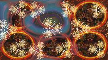 Çiçek desenli çizim. Raster illüstrasyonu. Kahverengi renkli Asyalı tekstil.