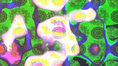 Raster illüstrasyonu. Çiçek buketleriyle klasik bir eskiz şekli. Yeşil renklerde.