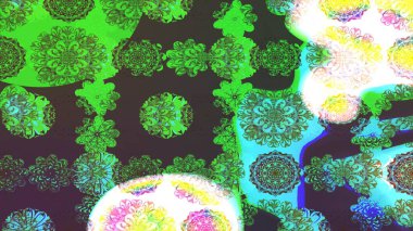 Çiçeksel fantezi tasarımı ve parlak bir arka plan çizimi. Düz Çiçek Elementleri Tasarımı. Renkli Bahar Teması çizim şablonu.