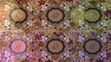 Çiçekli süslemeli, pürüzsüz bir desen. Doğu tarzında klasik tasarım öğesi. Duvar kâğıdı için altın süslü bir illüstrasyon. Süslü dantel iz sürücü. Kahverengi renkler üzerine geleneksel Arapça dekor.