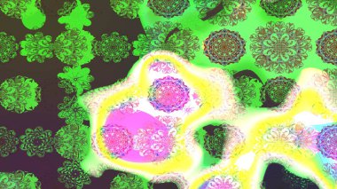 Oldukça eski bir besin torbası deseni, küçük yeşil renkte, çiçekler. Millefleur 'lar. Tekstil, kumaş, kapaklar, duvar kağıtları, baskı, paket, koleksiyon defteri, örgü, dekupaj için çiçek arkaplanı..