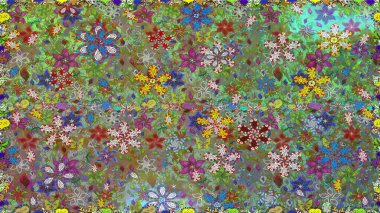 Kumaş desenli papatya çiçeği detayı. Yeşil renkte çiçekler.