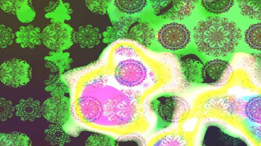 Oldukça eski bir besin torbası deseni, küçük yeşil renkte, çiçekler. Millefleur 'lar. Tekstil, kumaş, kapaklar, duvar kağıtları, baskı, paket, koleksiyon defteri, örgü, dekupaj için çiçek arkaplanı..