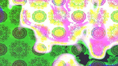 Raster Modaya uygun kumaş deseni. Yeşil renkli şirin çiçek deseni. Renkli Bahar Teması eskiz kalıbı. Düz Çiçek Elementleri Tasarımı.