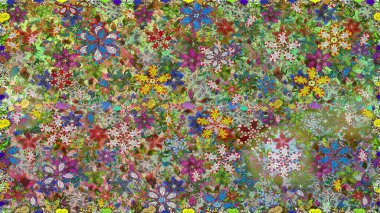 Kusursuz Renksiz Bahar Temalı Kusursuz Arkaplan. Sevimli çiçek raster deseni. Düz Çiçek Elementleri Tasarımı. Yeşil renkte çiçekler.