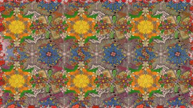 Renkli Bahar Teması eskiz kalıbı. Düz Çiçek Elementleri Tasarımı. Süslü kumaş deseni. Raster illüstrasyonunda çiçek deseni çizimi.