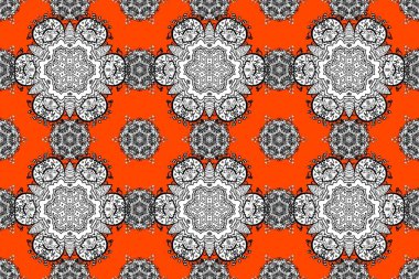 Raster Çiçek İllüstrasyonu güzel tekstil. Turuncu, beyaz ve gri renkte etnik çiçeklerle kusursuz bir desen..