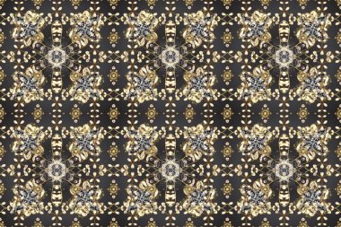 Çiçek deseni. Kusursuz raster arka plan. Duvar kâğıdı barok, İspanyol kumaşı. Gri, bej ve kahverengi renklerde altın elementler. Şekil grafik deseni.