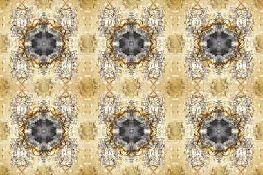 El yapımı dekoratif çerçeve, albüm kapağı, tebrik kartı, klasik Art deco tarzı. Altın karalama fantezi yapraklarından Raster soyut çiçek çelengi ve bej, nötr ve gri renkte çiçek.